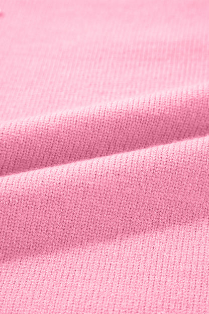 Rosenroter colorblock pullover mit rundhalsausschnitt und halben ärmeln mit perlen