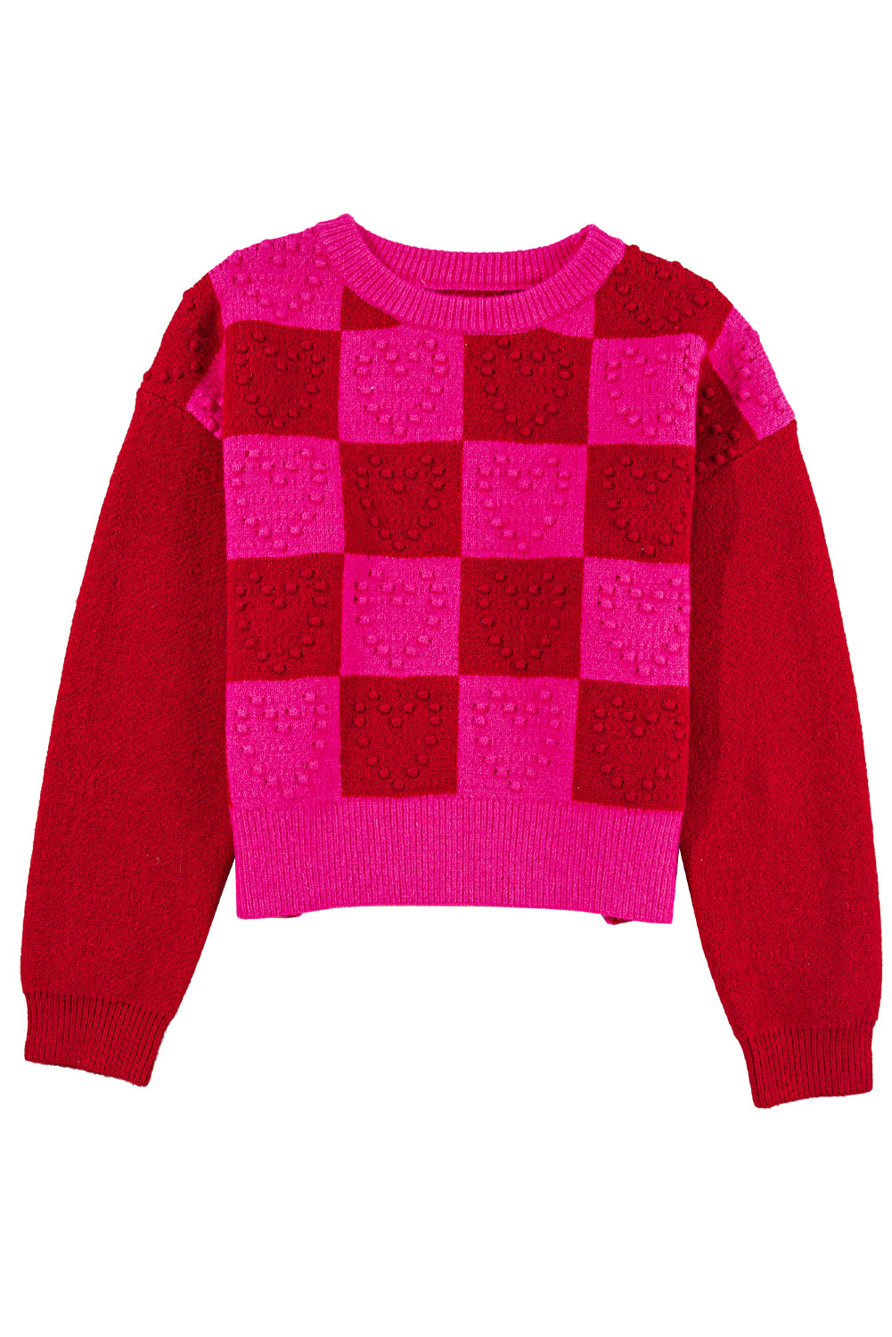 Mehrfarbig kariertes muster herz-detail strukturierter pullover