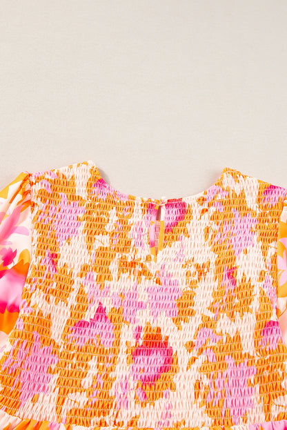 Abstraktes minikleid mit gerafften laternenärmeln in orange