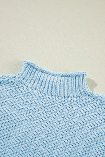 Island blau hochgeschlossener fledermaus-kurzarmpullover