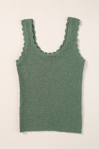 Mist green u neck scallop trim sweater vest