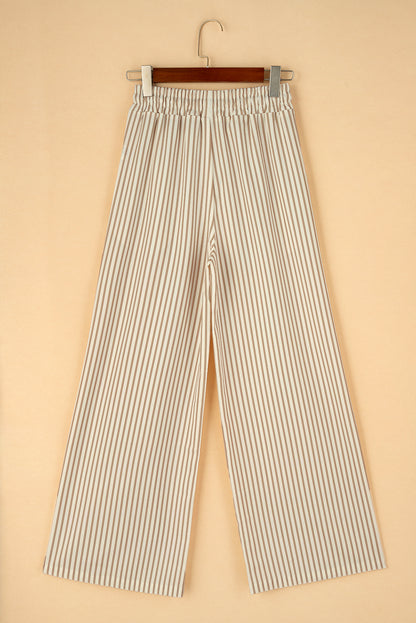 Khaki streifendruck weite hose mit kordelzug