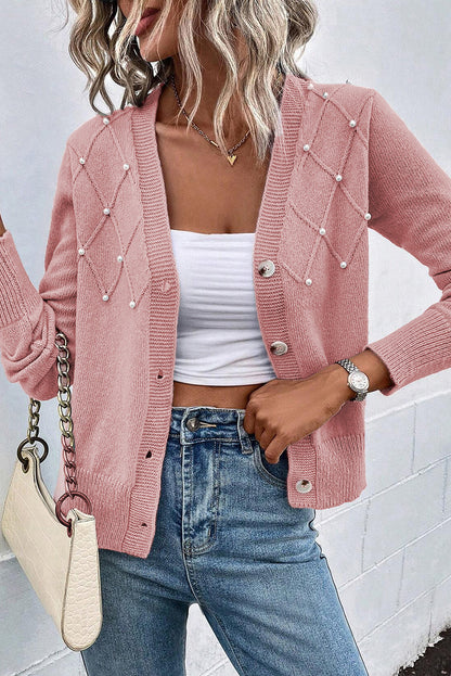 Sepia rose strukturierte strickjacke mit perlen und knopfleiste