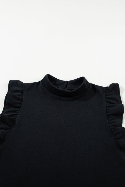 Schwarzes shiftkleid mit rundhalsausschnitt und flatterärmeln