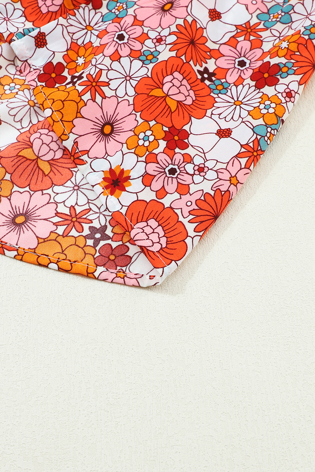 Multicolor boho floral collared langärmeliges gerafftes Kleid