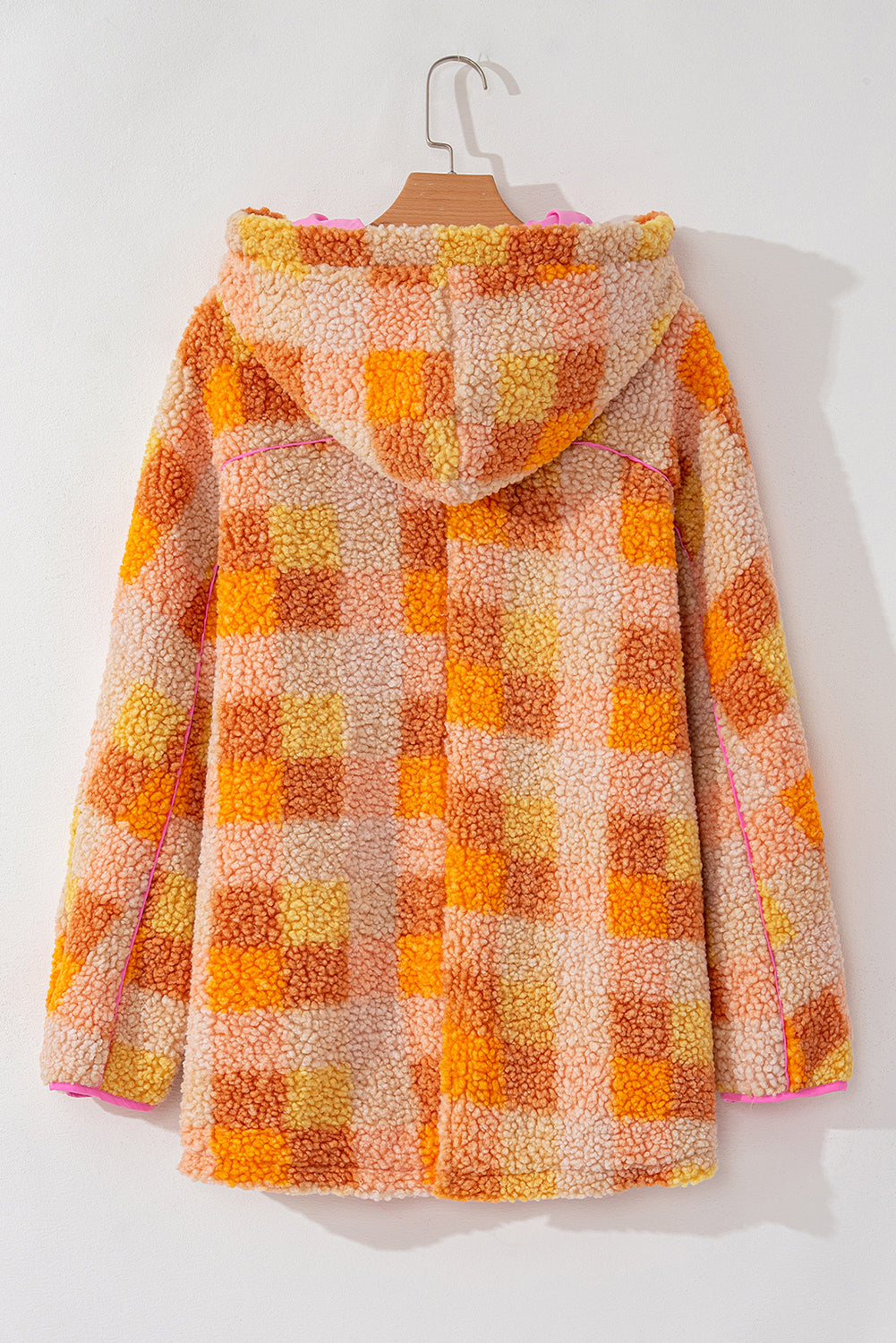 Orange karierte sherpa-kapuzenjacke