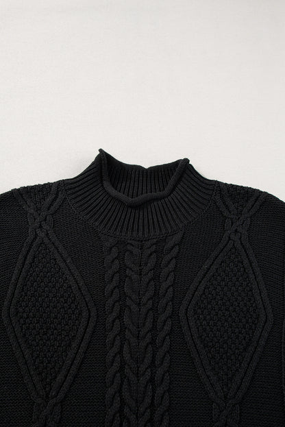 Schwarzer fester farbe kabel stricken hohen hals pullover weste