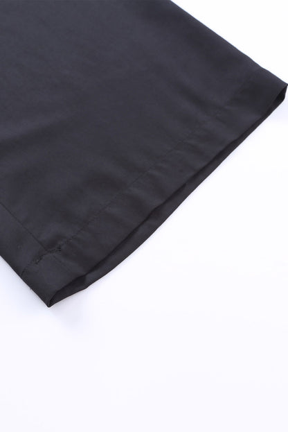 Schwarzer kordelzug elastische taille lässige hose mit weitem bein