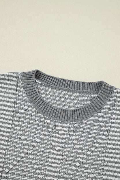 Grau gestreift geometrisch strukturiert drop shoulder pullover