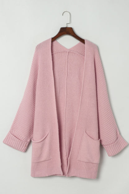 Rosa übergroßer pullover mit umgeschlagenen ärmeln cardigan