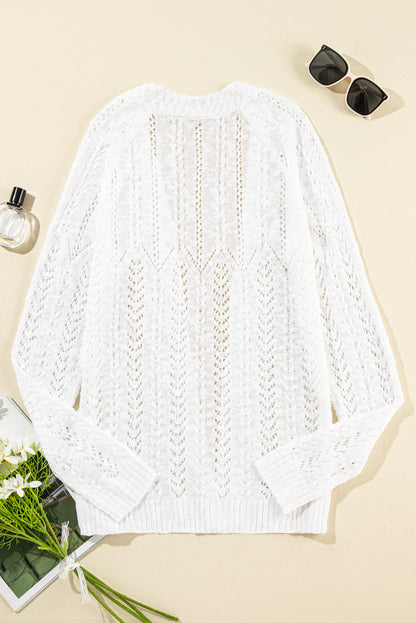 Weiße solide strickjacke mit offenem schnitt