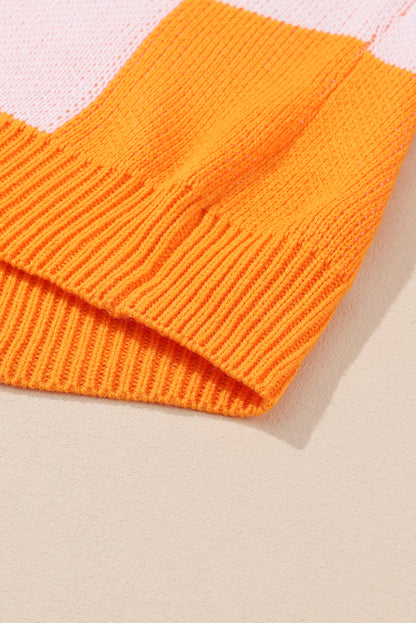 Orange karierter pullover mit läuferärmeln