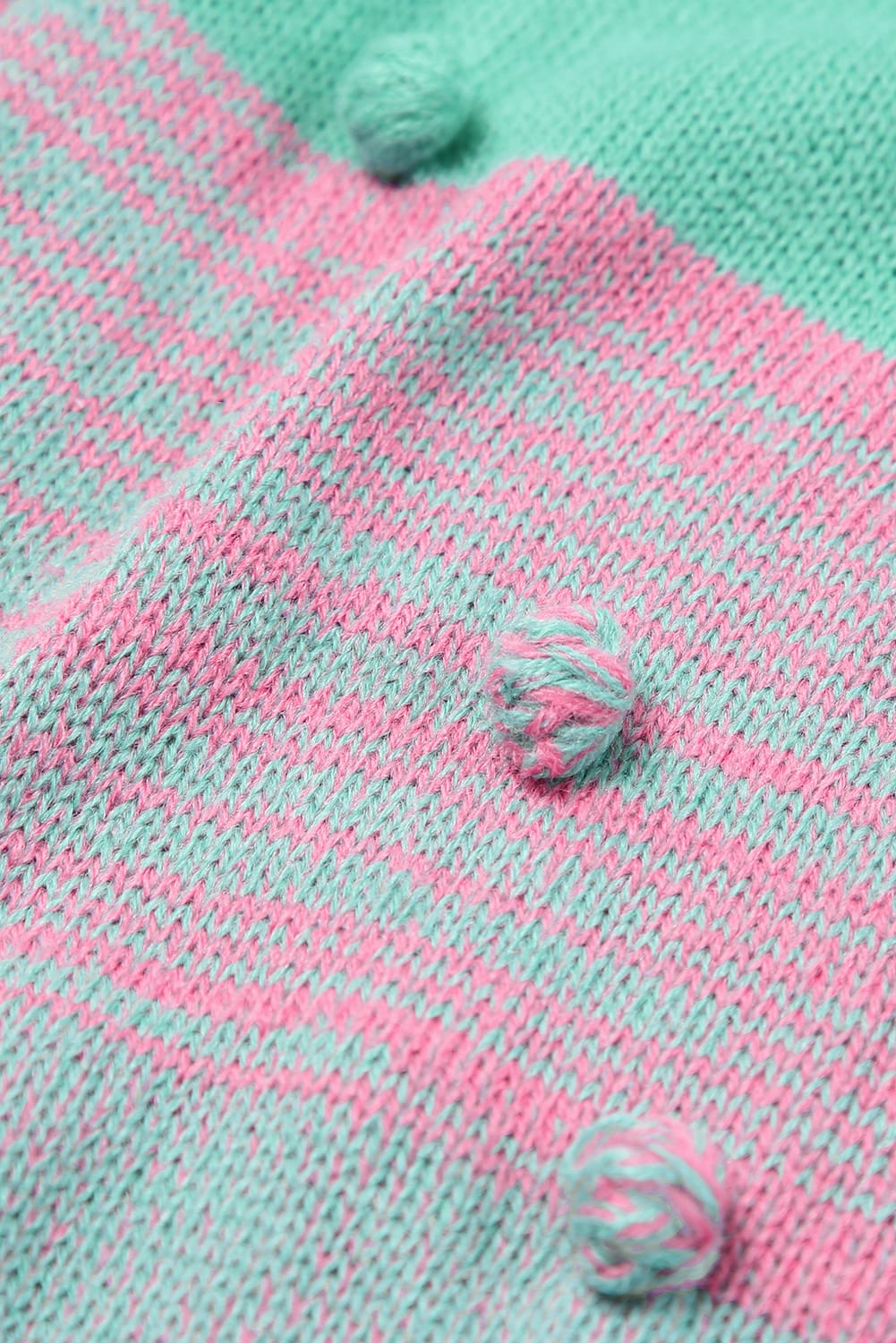 Rose pompom color block open front strickjacke