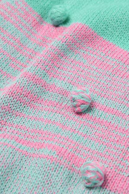 Rose pompom color block open front strickjacke