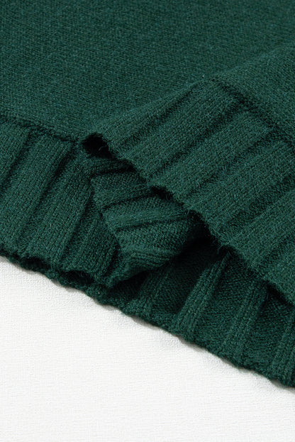 Schwarz-grüner batwing-kurzarm-strickpullover mit rundhalsausschnitt
