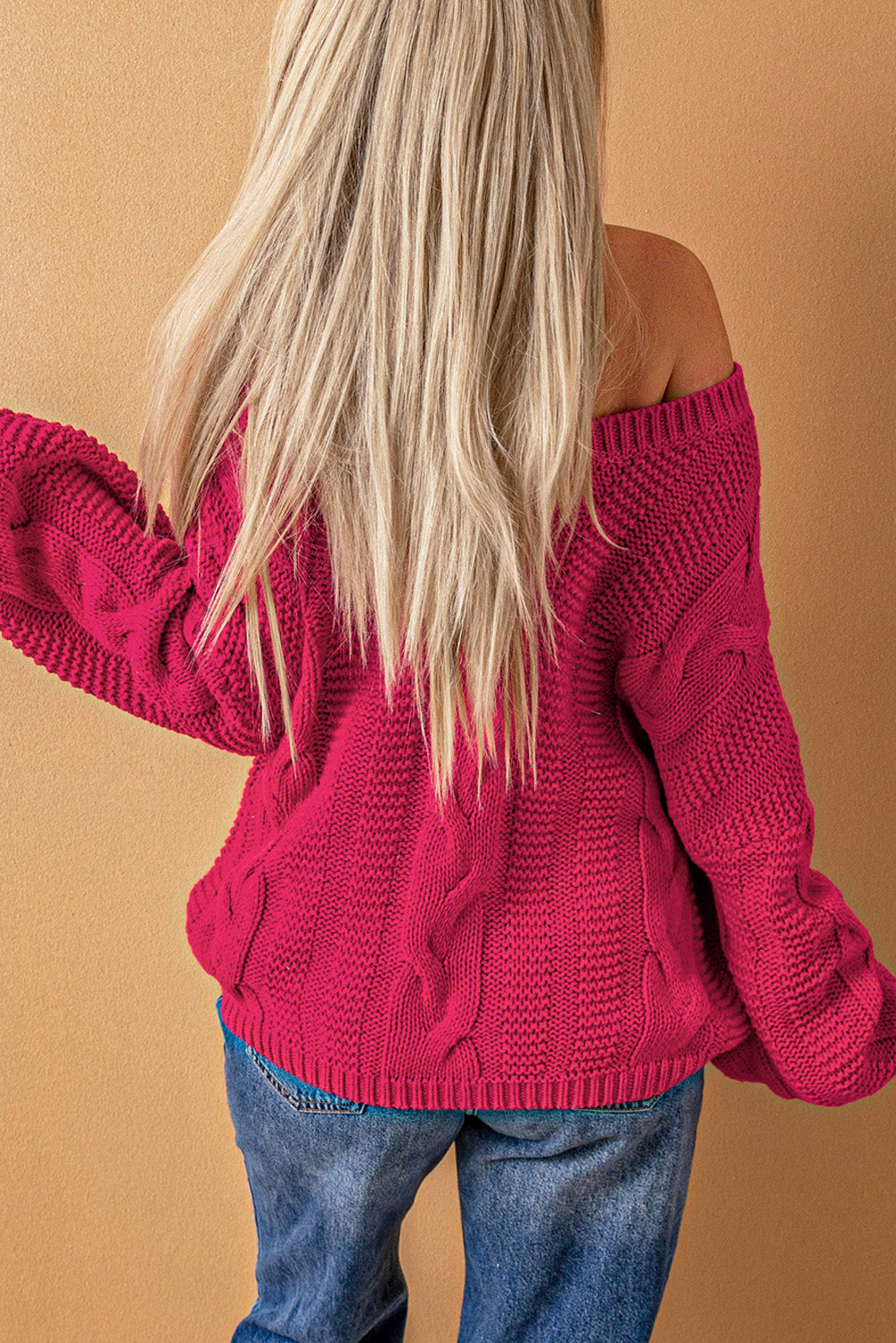 Rose bubblegum v-ausschnitt zopfstrickpullover