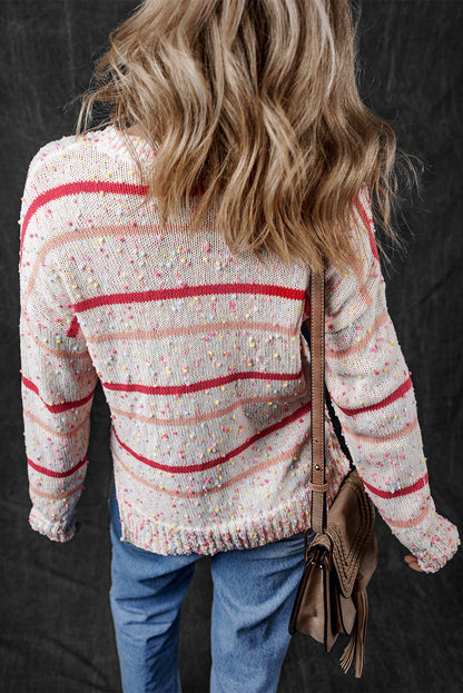 Rosa gestreifter konfetti-strickpullover