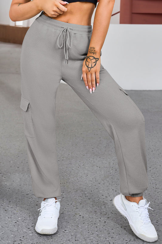 Graue waffelstruktur cargo-taschen-jogger-hose