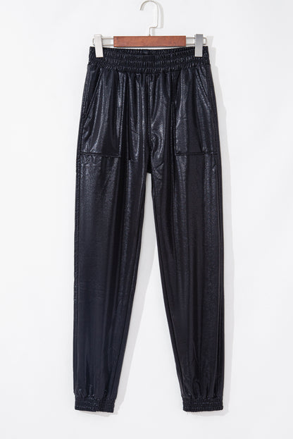 Schwarze kiesel-jogger mit elastischer taille