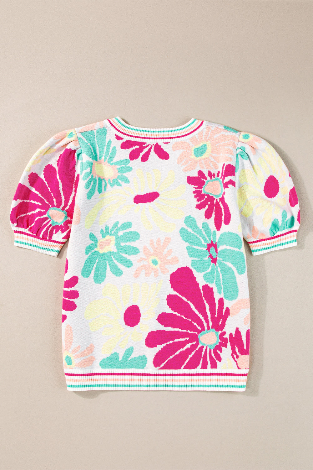 Mehrfarbig floral print v-ausschnitt kurzarm pullover