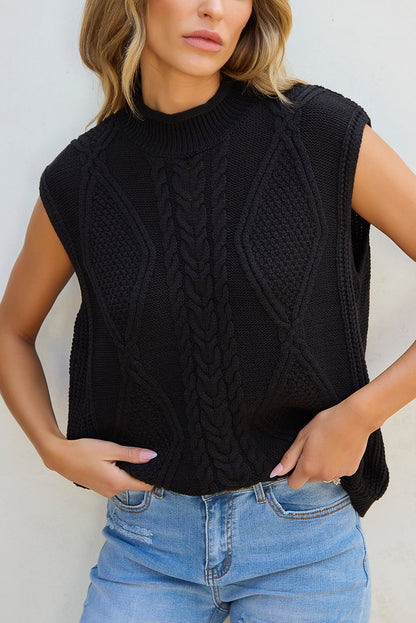 Schwarzer fester farbe kabel stricken hohen hals pullover weste