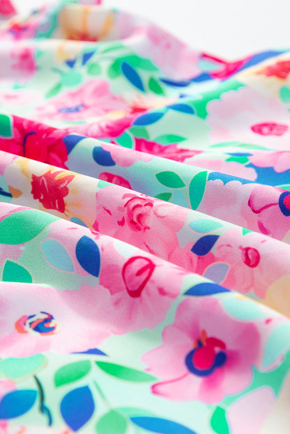 Multicolour floral print flatterärmel gerafftes minikleid