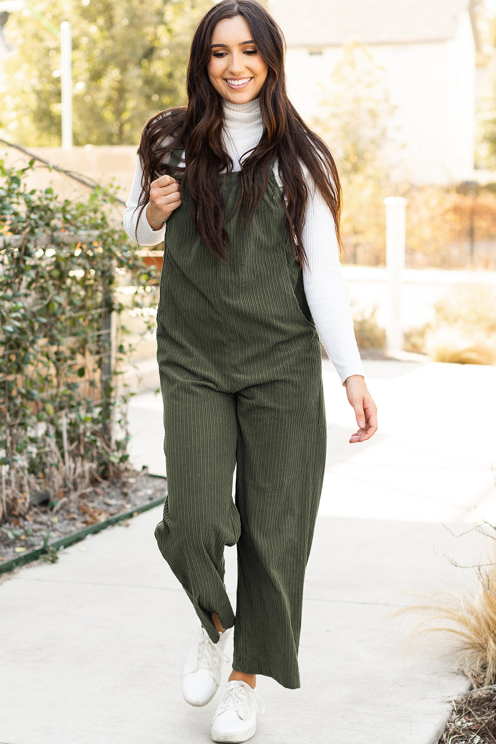 Dschungel grün solid pocketed loose fit kord overall