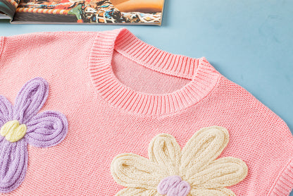 Rosa multi crochet flower knit kurzarm pullover top