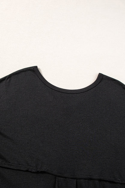 Schwarzer v-ausschnitt mit versteckten taschenschlitzen maxi-t-shirt-kleid