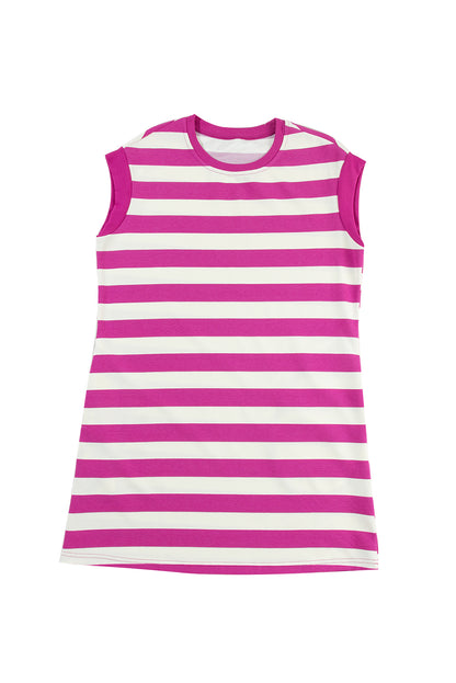 Rosa gestreiftes Shift-T-Shirt-Kleid mit Ärmel und Taschen