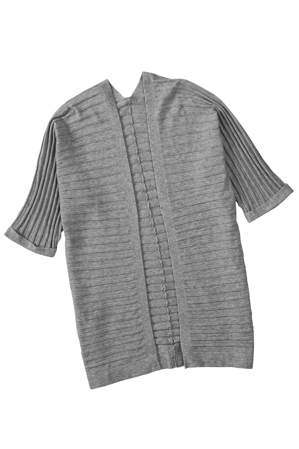 Grauer gerippter strickcardigan mit offener vorderseite