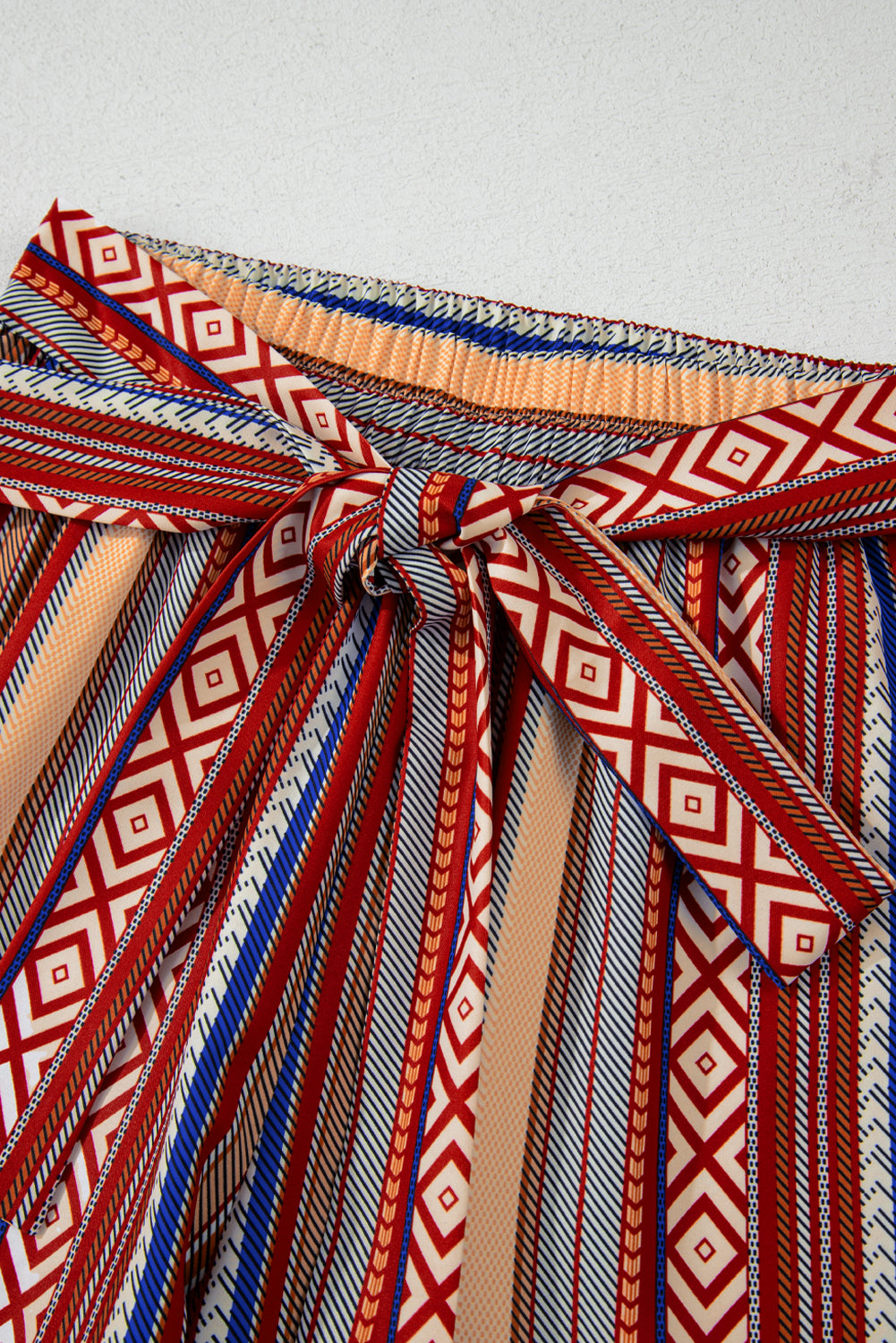 Rote boho ethnostreifen print krawatte taille weites bein hose