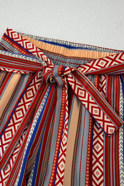 Rote boho ethnostreifen print krawatte taille weites bein hose