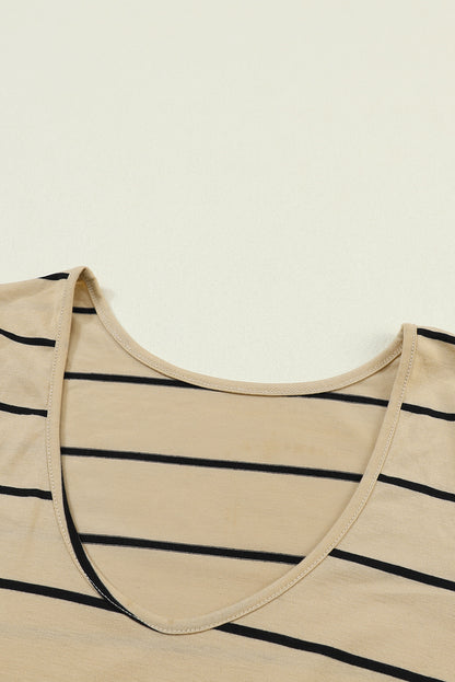 Apricot Gestreiftes Lässig geschlitztes langes Kleid