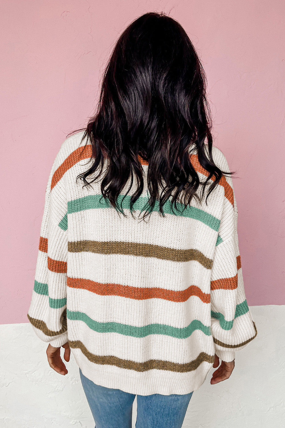 Beige drop shoulder pullover cardigan mit streifen