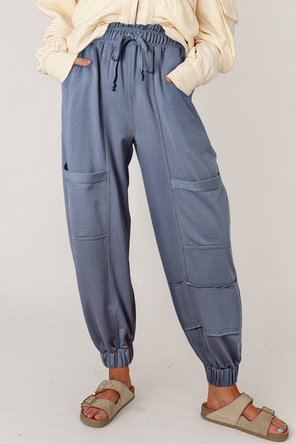 Wild wind mineral wash multi pockets lace-up waist harem hosen