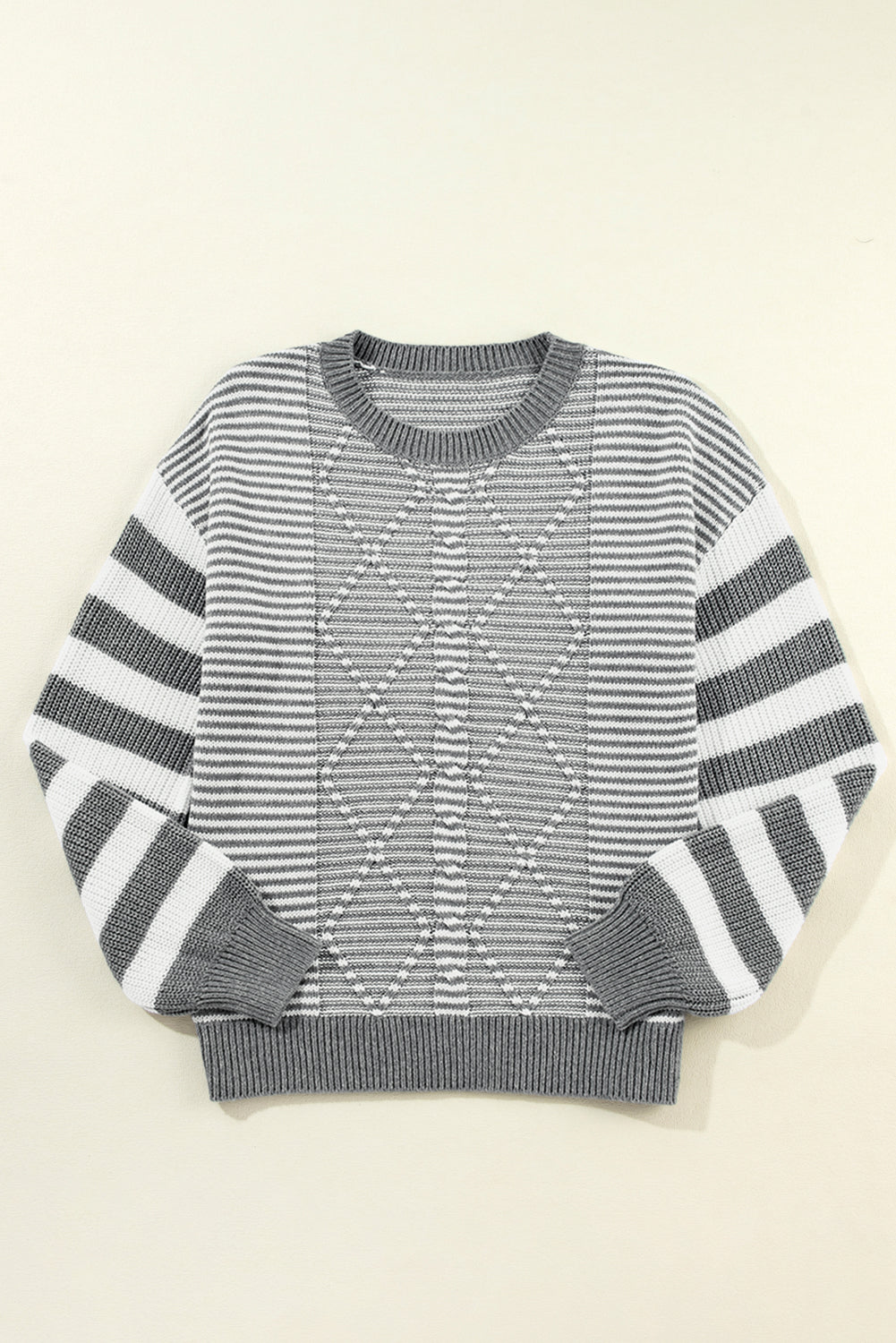 Grau gestreift geometrisch strukturiert drop shoulder pullover