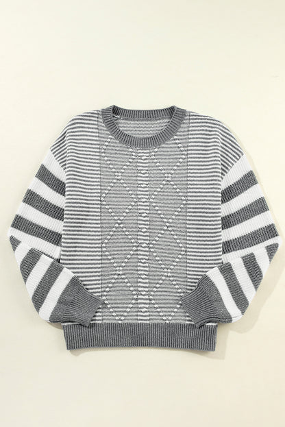Grau gestreift geometrisch strukturiert drop shoulder pullover