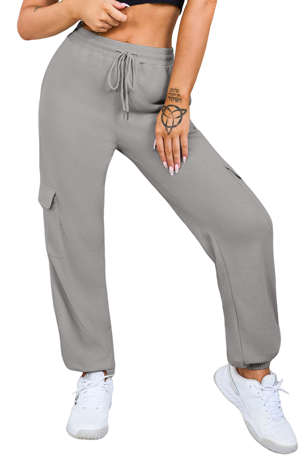 Graue waffelstruktur cargo-taschen-jogger-hose