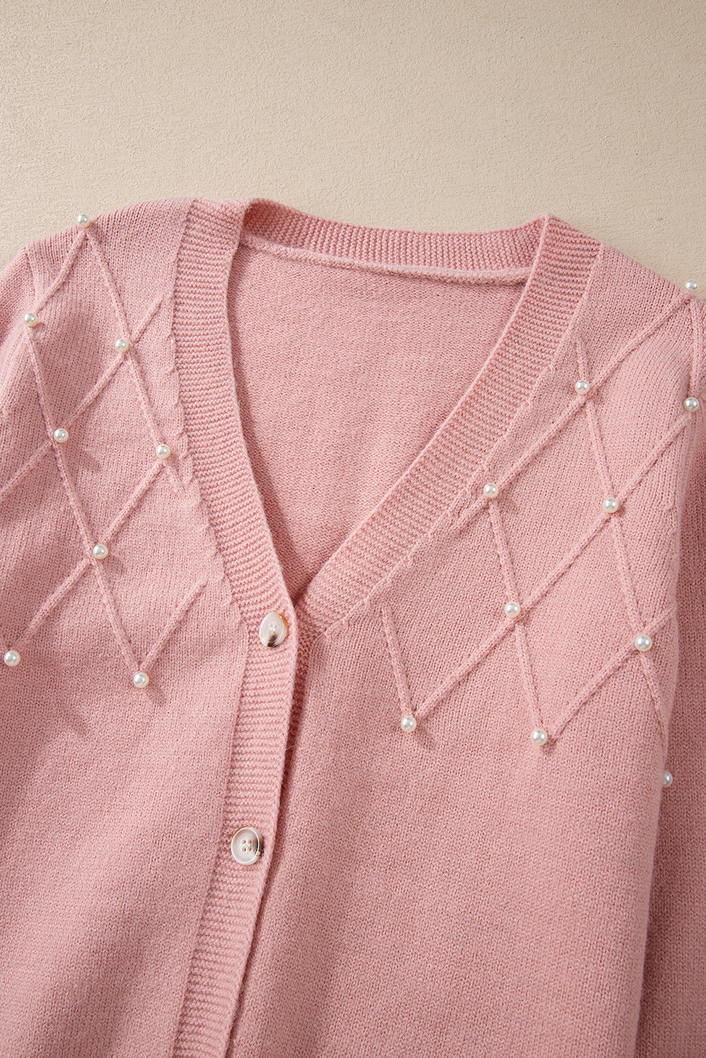 Sepia rose strukturierte strickjacke mit perlen und knopfleiste