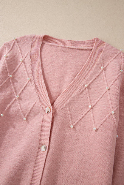 Sepia rose strukturierte strickjacke mit perlen und knopfleiste