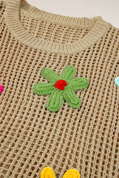 Helles french beige häkelblumen-hohlsaum-pullover-t-shirt