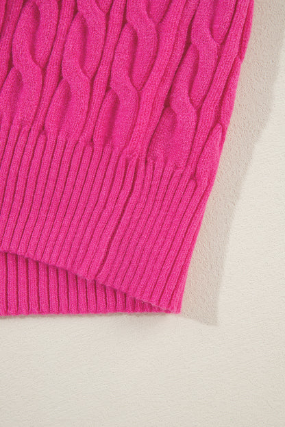 Rose red solid kabel stricken hohen hals drop shoulder pullover