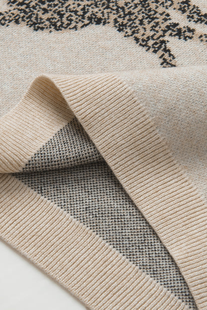 Apricot lebhaftes gepardenmuster hoher hals kurzarmpullover