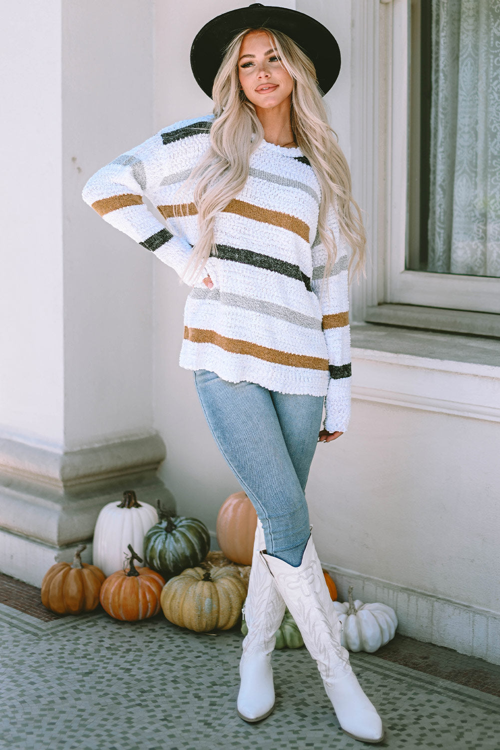 Gestreifter popcorn-strickpullover