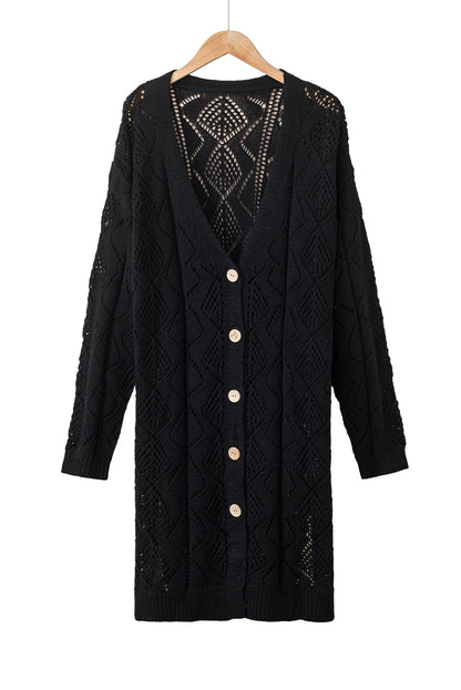 Schwarze durchbrochene strickjacke mit lochmuster