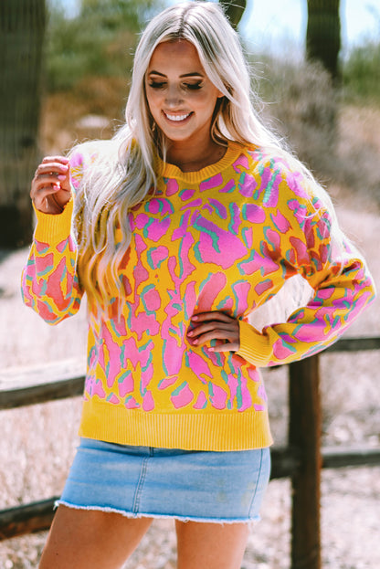 Vitality orange abstrakte druck gerippte trim baggy pullover