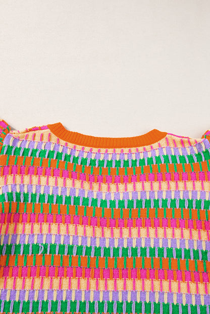 Orange multi flatterärmel strickpullover top