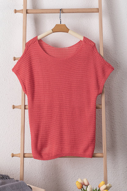 Red clay solid locker gestrickter pullover mit kurzen dolman-ärmeln