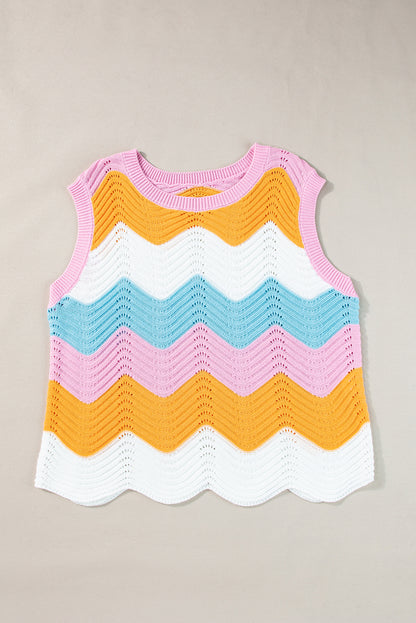 Mehrfarbig gestreifte colorblock strickweste mit wellenschliff